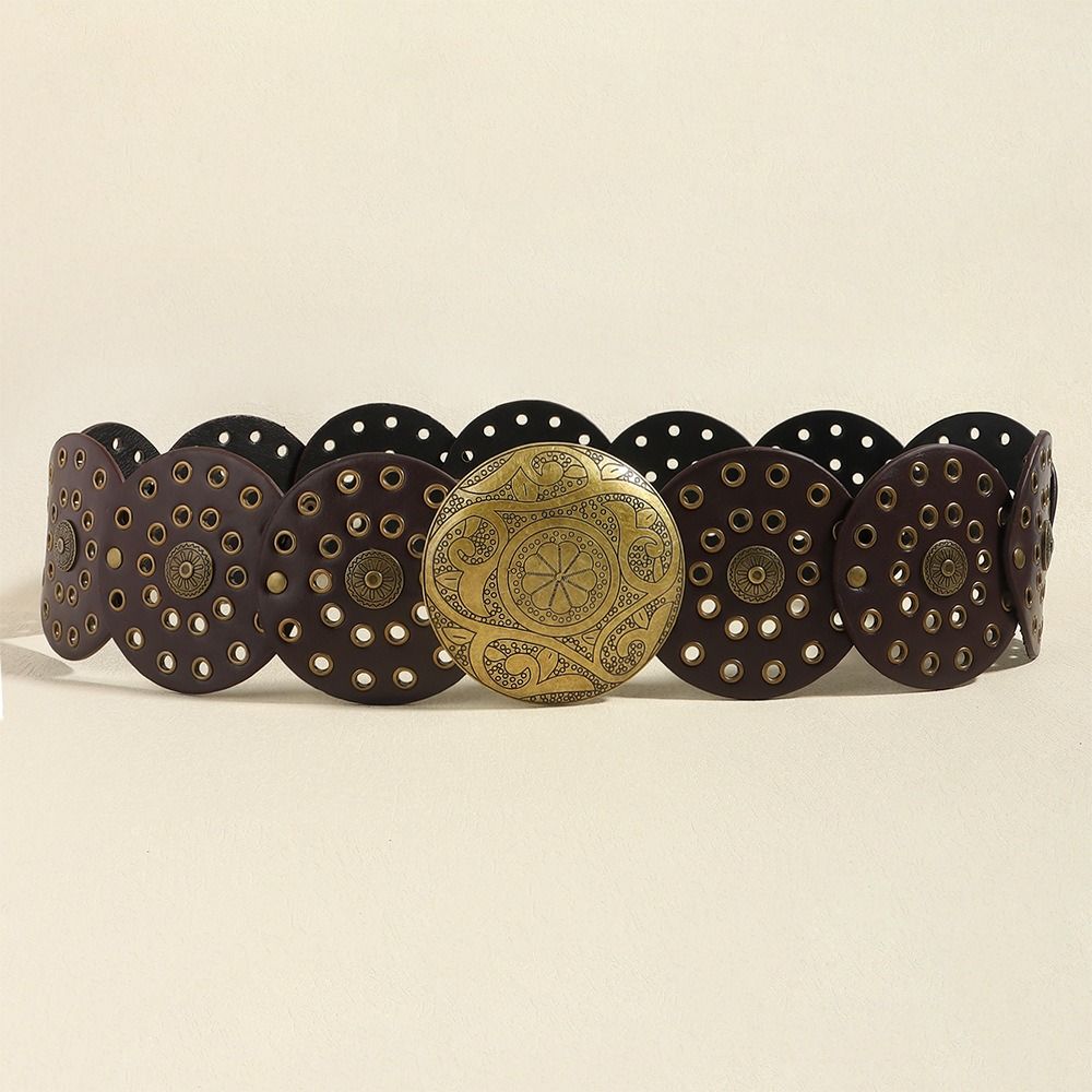Metal Buckle Hollow Belt Y2K Wide Belts Vintage Disc Belts  for Women