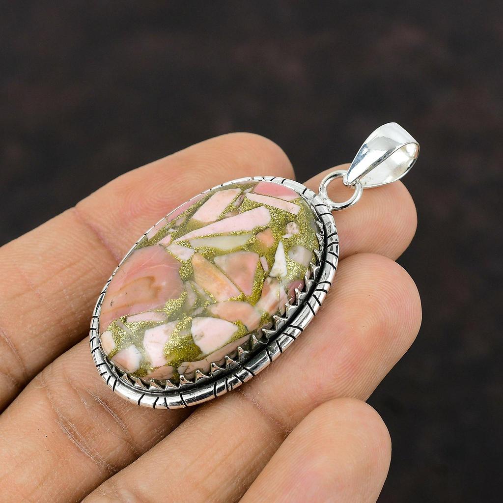 Кулон из медного розового опала, элегантный кулон ручной работы, подвеска из стерлингового серебра 925 пробы, ювелирные изделия из драгоценных камней, подарок на годовщину для матери, ювелирные изделия из розового опала