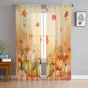 Thanksgiving Plants Pumpkin Ginkgo Leaf Watercolor Sheer Curtains for Kids Living Room Voile Window Curtains Tulle Drapes