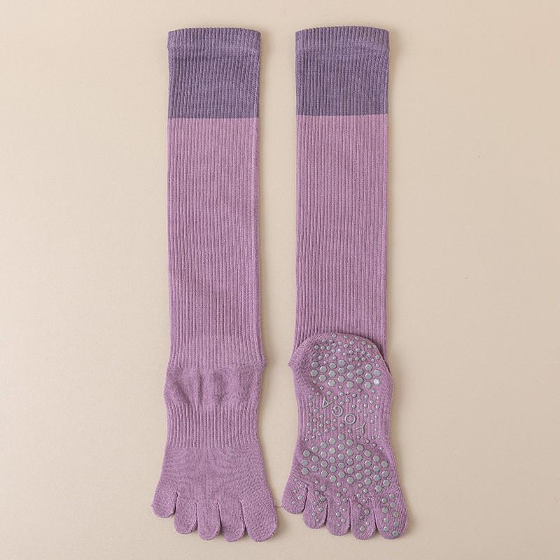 Womens Toe Yoga Socks Silicone Grip Sports Pilates Cotton Blend Calf
