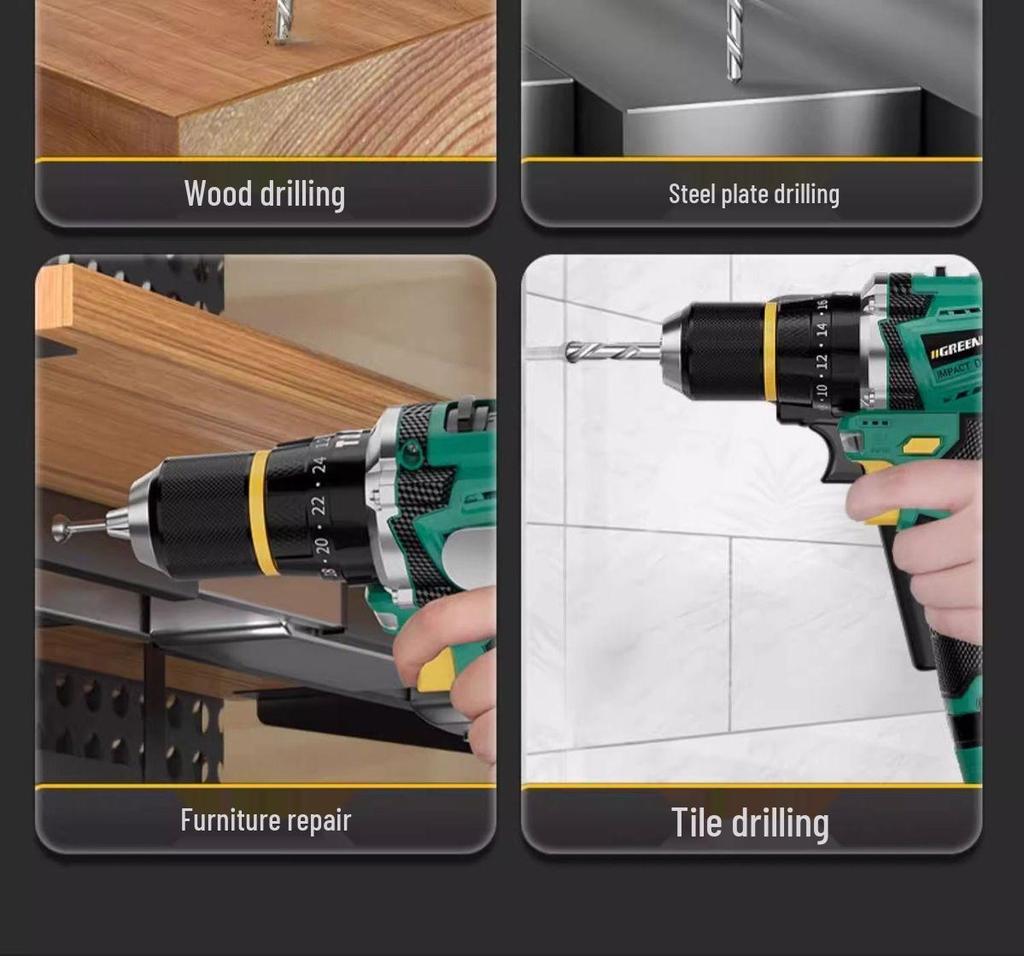 Compact Brushless Electric Hand Drill - Rechargeable Lithium, Multipurpose Impact Drill for Home and Wall Applications