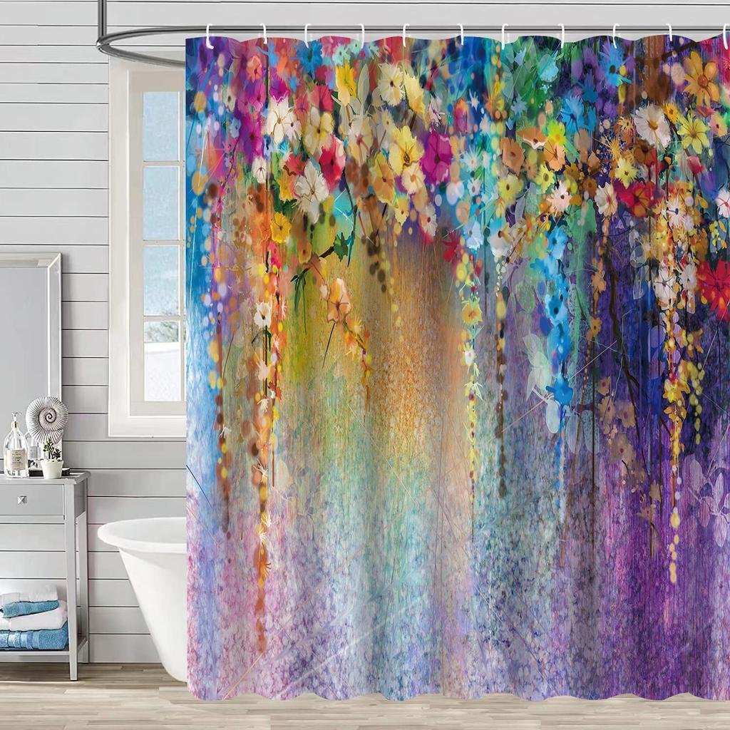 Водонепроницаемая и устойчивая к плесени душевая штора с 3D цифровой печатью, с принтом растений и камней, перегородка для душа и ванной