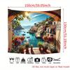 2D plane, 1 banner with an Italian coastal village background - Mediterranean party decoration, Amalfi coast scenery