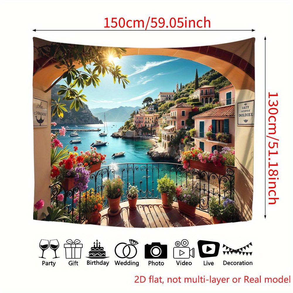 2D plane, 1 banner with an Italian coastal village background - Mediterranean party decoration, Amalfi coast scenery