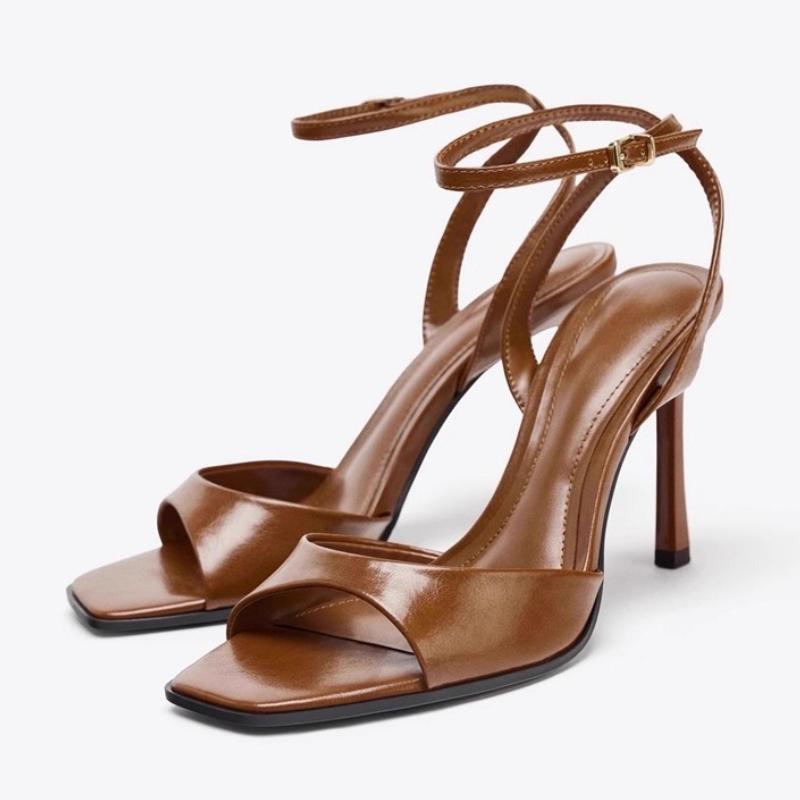Fashion Fashion Coffee Ankle Buckle Heel Sandals Women Summer Sexy Square Toe Ankle Strap Buckle Heels Fashion Open Toe Party Dress Shoe