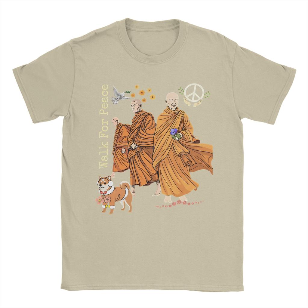 Walk For Peace Monks Aloka Dog T Shirt Unisex Women Cotton Funny TShirts Crewneck Tee Shirt Short Sleeve Tops Gift Idea
