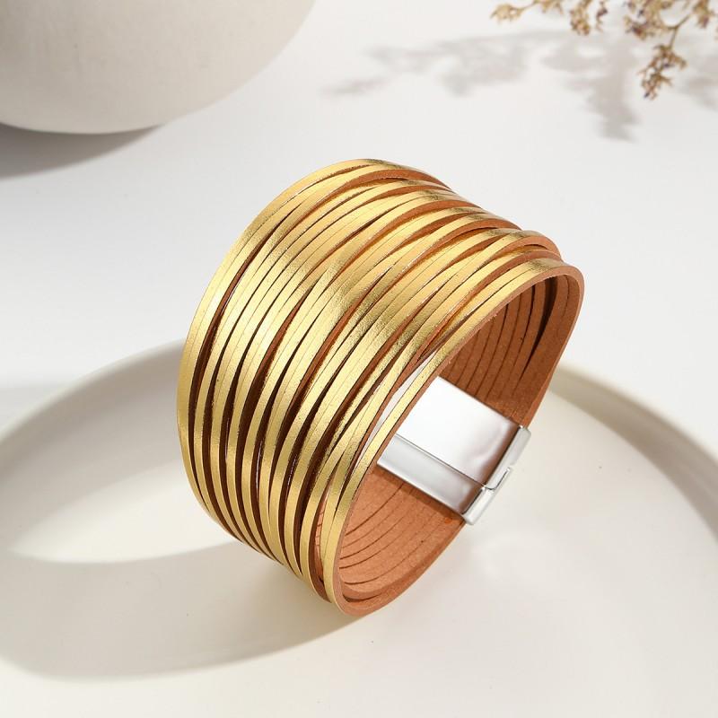 Multi-Strand Gradient Leather Bracelet Women With Magnetic Clasp PU Wristband In Fashionable Colors