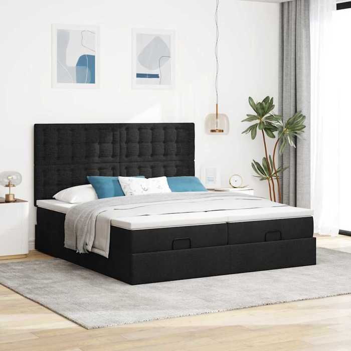 Maison Exclusive - Cadre de lit ottoman avec matelas noir 160x200 cm tissu