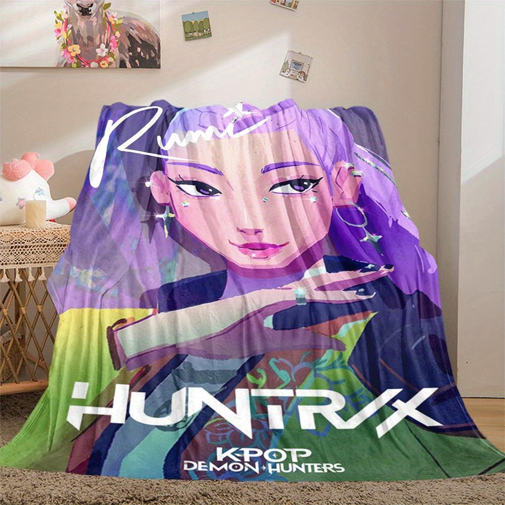 1Pc HUNTR X KPOP Print Flannel Blanket, High Quality Digital Printing, Comfortable for All Seasons, Home DecorGifts821059