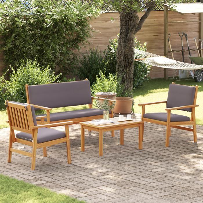 Ensemble de canapé de jardin 4 pièces avec coussins en bois d'acacia 3325228