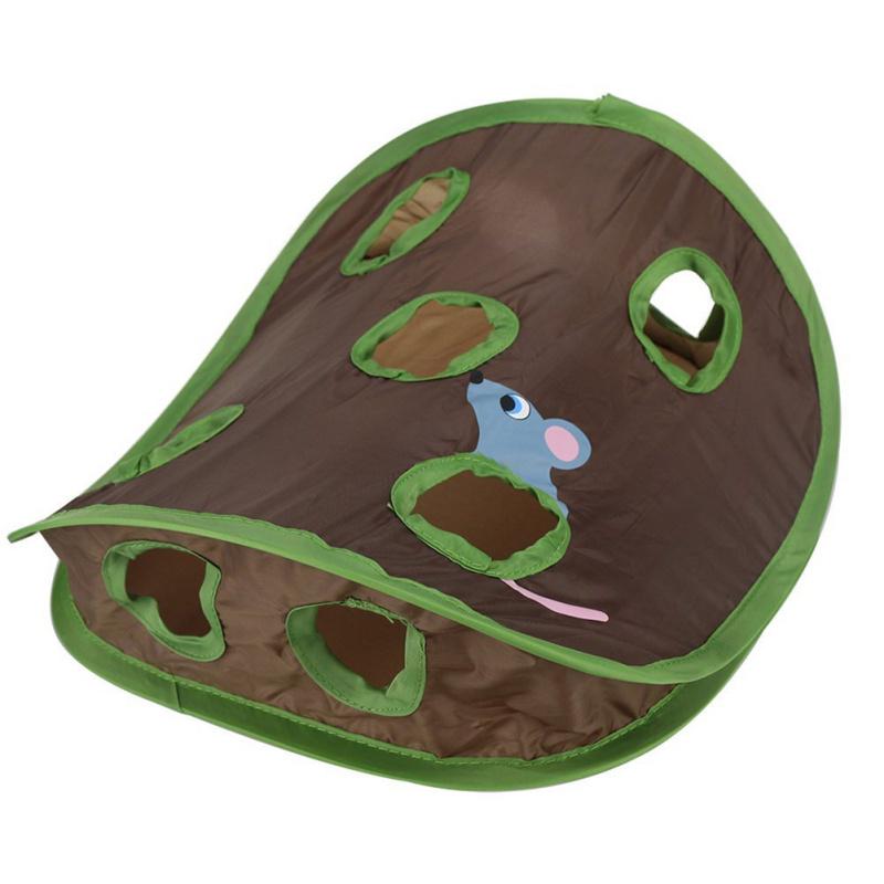 Cat Mice Toy Hide & Seek Game Collapsible Puzzle Exercise Toy 9 Holes Mouse Hunt with Bells