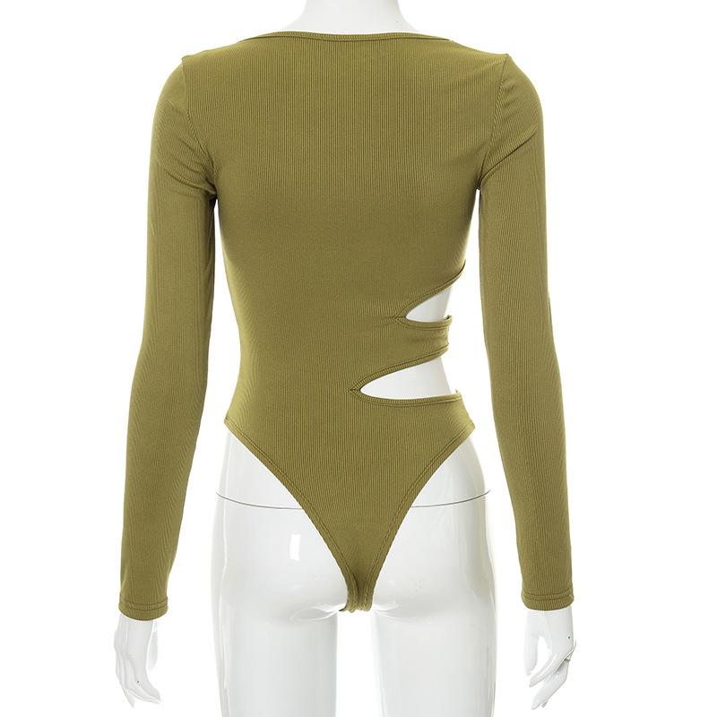 Женский осенний модный облегающий однотонный комбинезон с круглым вырезом и длинными рукавами