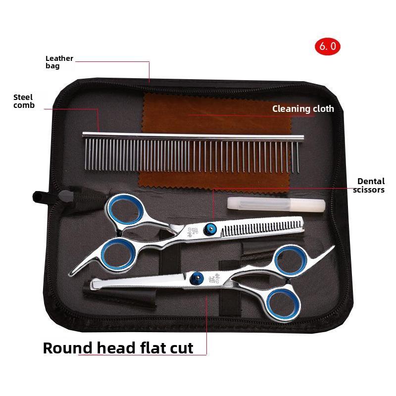 Pet Grooming Scissors Set 6 Inch Round Tip Straight Thinning Shears Safety Dog Cat Hair Cutting Scissors