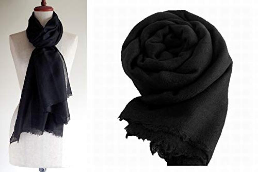 All Over the Cashmere Touch [.a World] Stole, Silk, Wool, Large, Women's, Thin, Black, (Black)