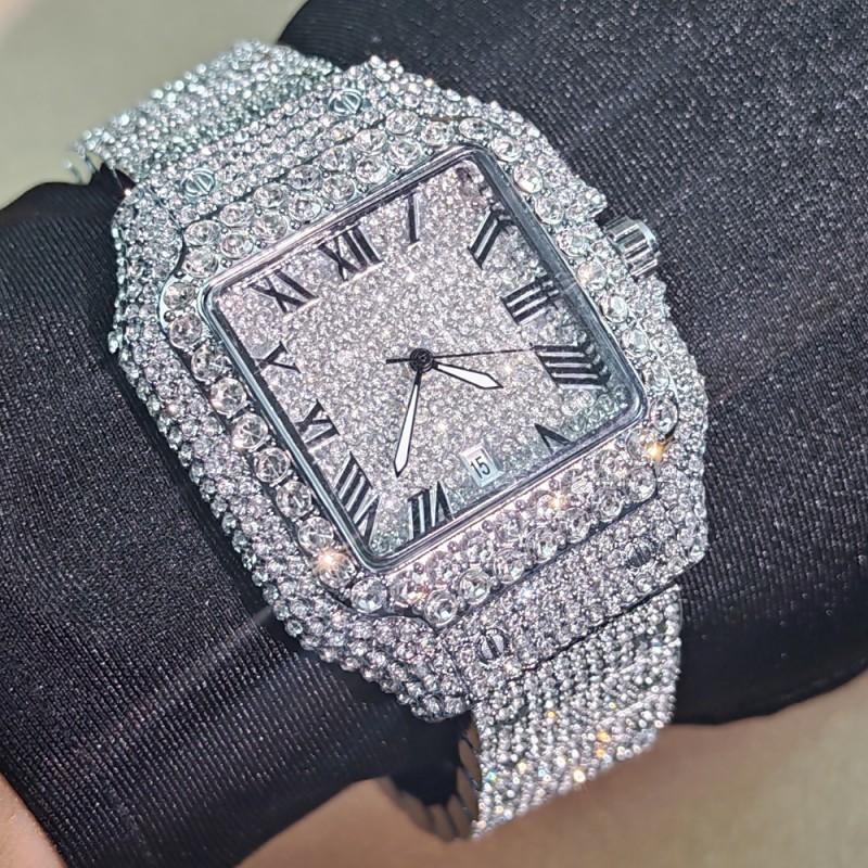 Hip Hop Full Quartz Wristwatch Men Couple Waterproof Calendar Business Style