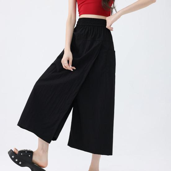 Женские брюки-карго с высокой талией, широкие брюки-юбки с карманами, однотонные летние тонкие брюки для отдыха