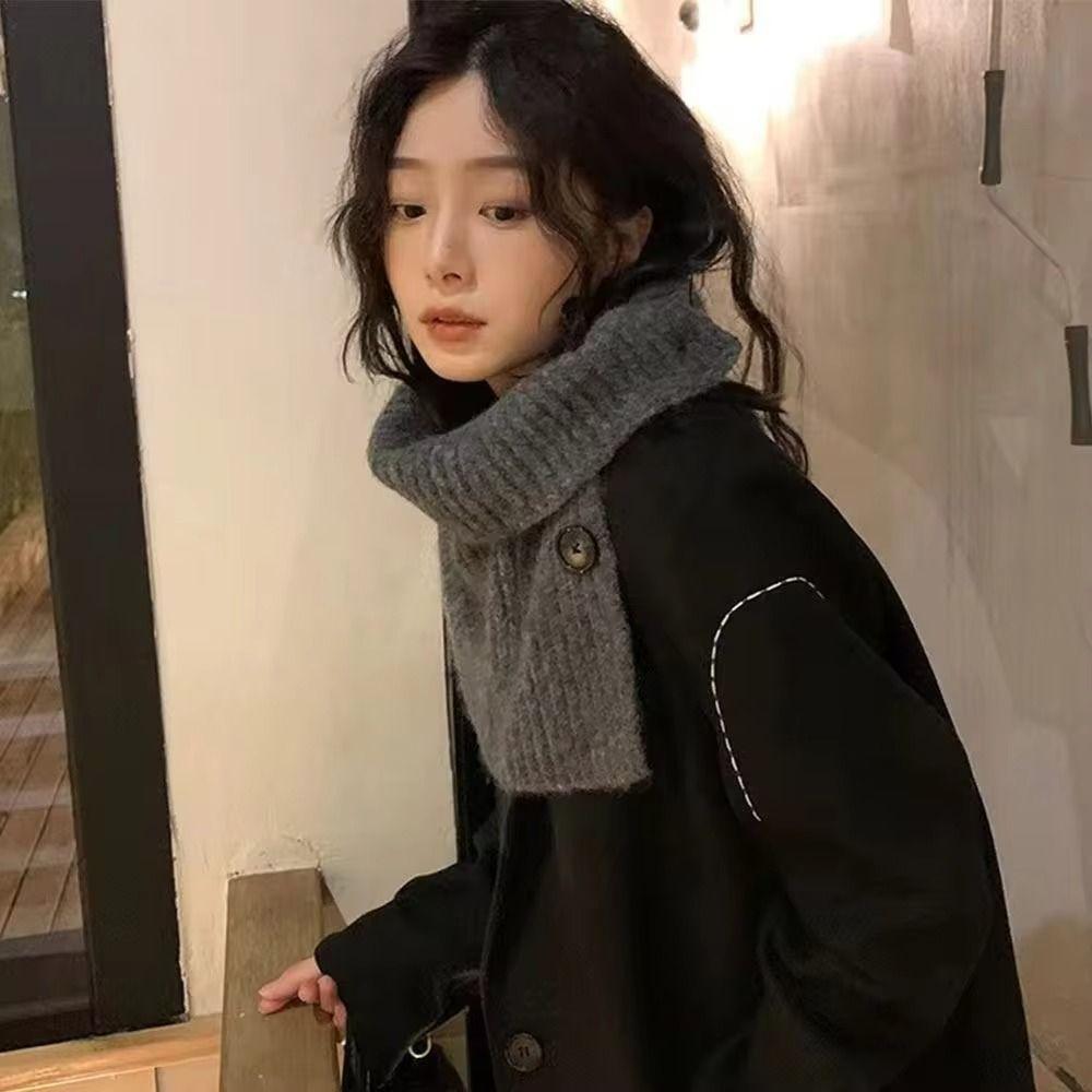 Solid Color Knitted Turtleneck Scarf Detachable Turtleneck Neck Warmer Woolen Neck Wrap Women