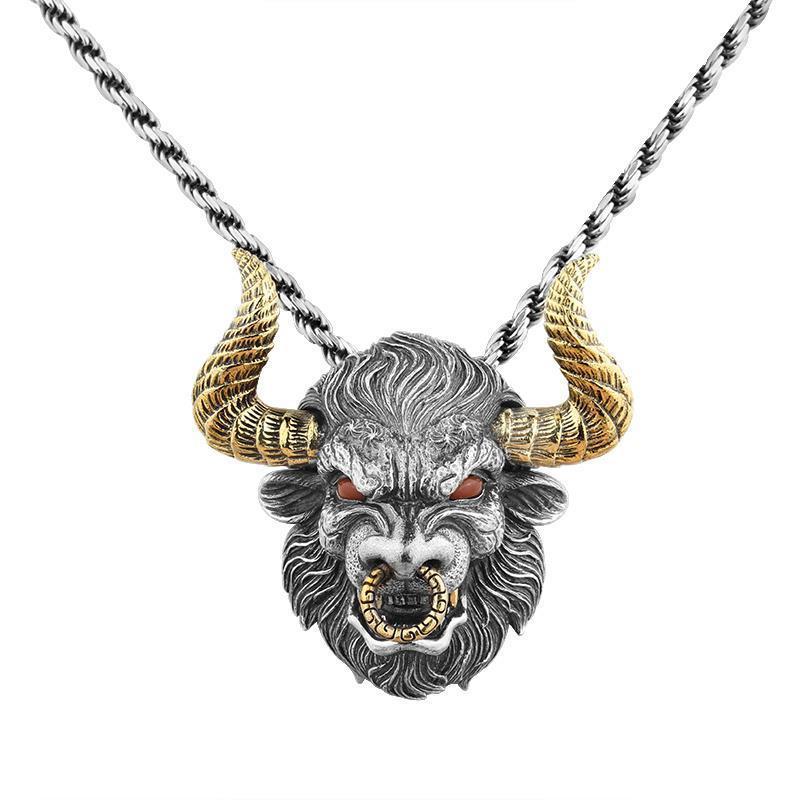 Bull Head Pendant Men's Necklace Retro Domineering Personality Hip-hop Bull Demon King Bull Aura Soaring Pendant Necklace