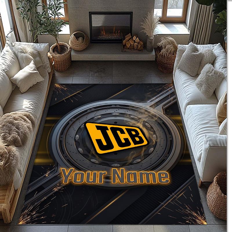 JCB Crystal Velvet Rug, Custom Name Text Personalized Non‑Slip Floor Mat for Home Decor Gift