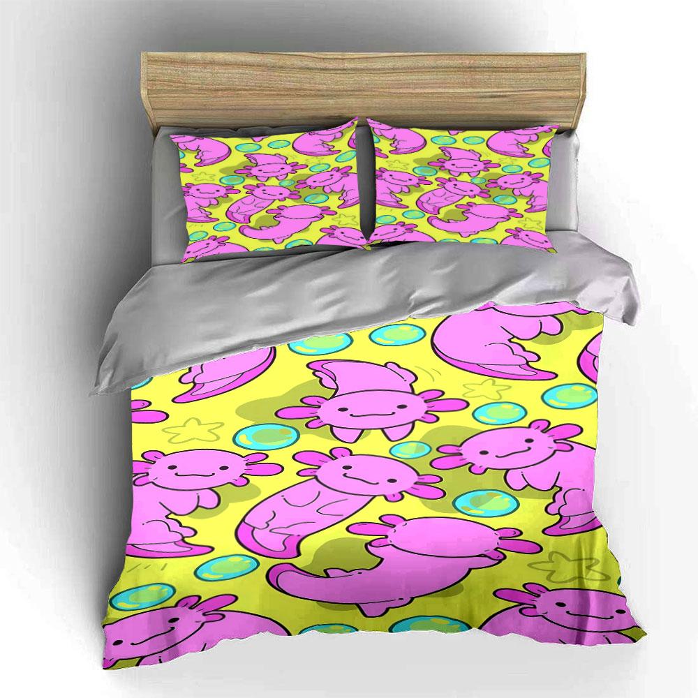Pink axolotls with bubbles. Bedding sets Duvet cover sets Duvet covers Pillowcases(1 * Duvet Cover 2 * Pillowcases without duvet insert)