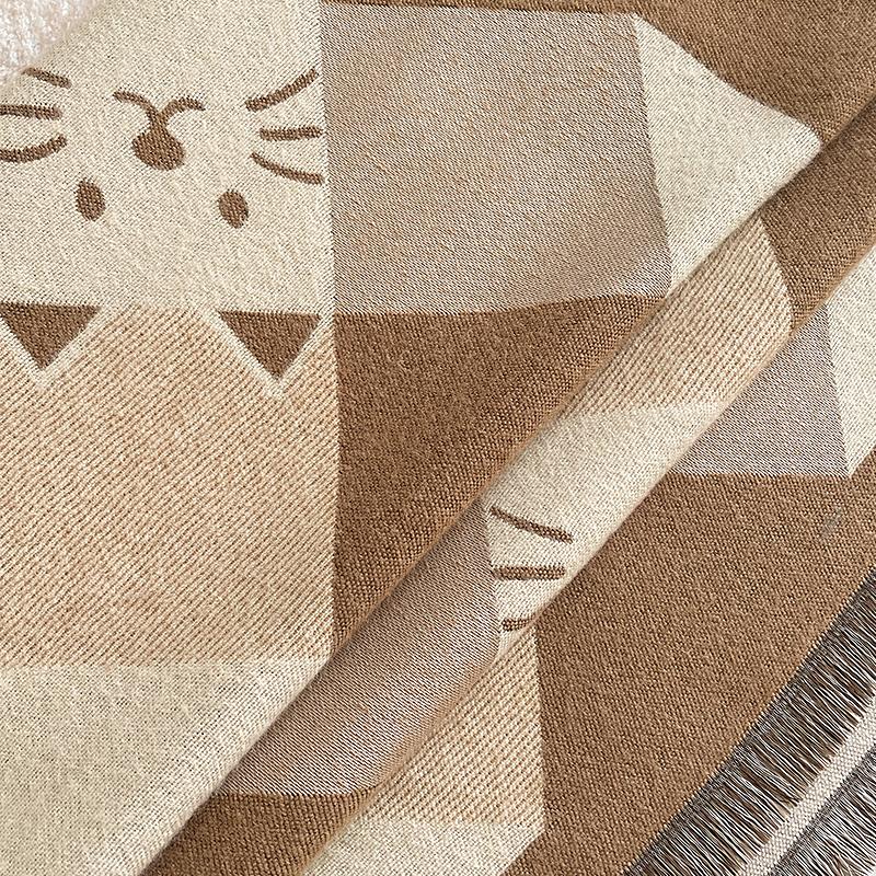 Elegant Ladies' Animal Cat Pashmina Autumn Winter Thick Warmth Double Sided Tassel The Shawl Coldproof Windproof Blanket Scarf