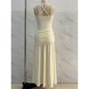 Elegant Backless Sleeveless Strappy Ruched Bodycon Long Evening Party Dress for Women