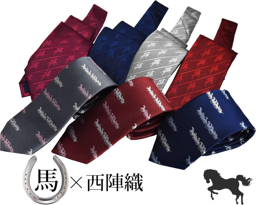 [0-STYLE.cravat] Галстук, Нисидзин-ори, Сделано в Японии, 100% Шелк, Название бренда, Лошадь (Ума) Мотив, Темно-синий, Серый, Синий, Красный, Деловой, Японский узор,