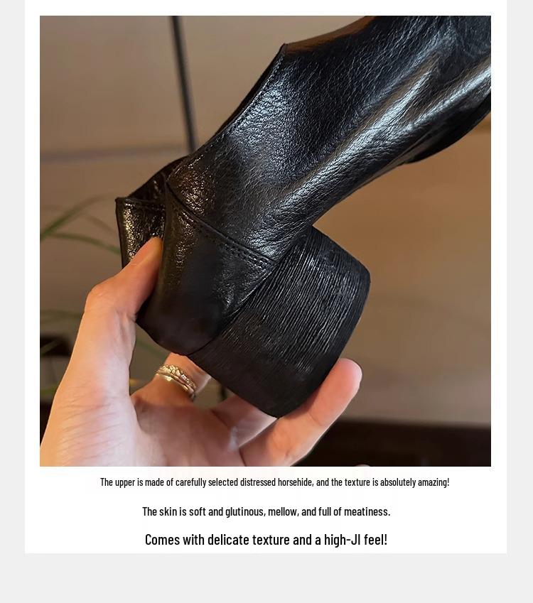 Grape Mom Studio Высококачественные лоферы из лошадиной кожи с квадратным носком и массивным каблуком для женщин - Осенний стиль