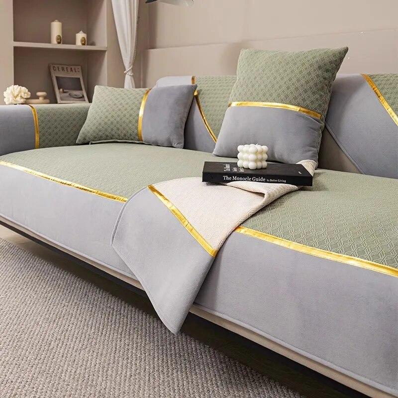 Легкая роскошная диванная подушка из синели, универсальный чехол Four Seasons, однотонный золотой коврик для дивана с краями, нескользящий L-образный чехол для дивана