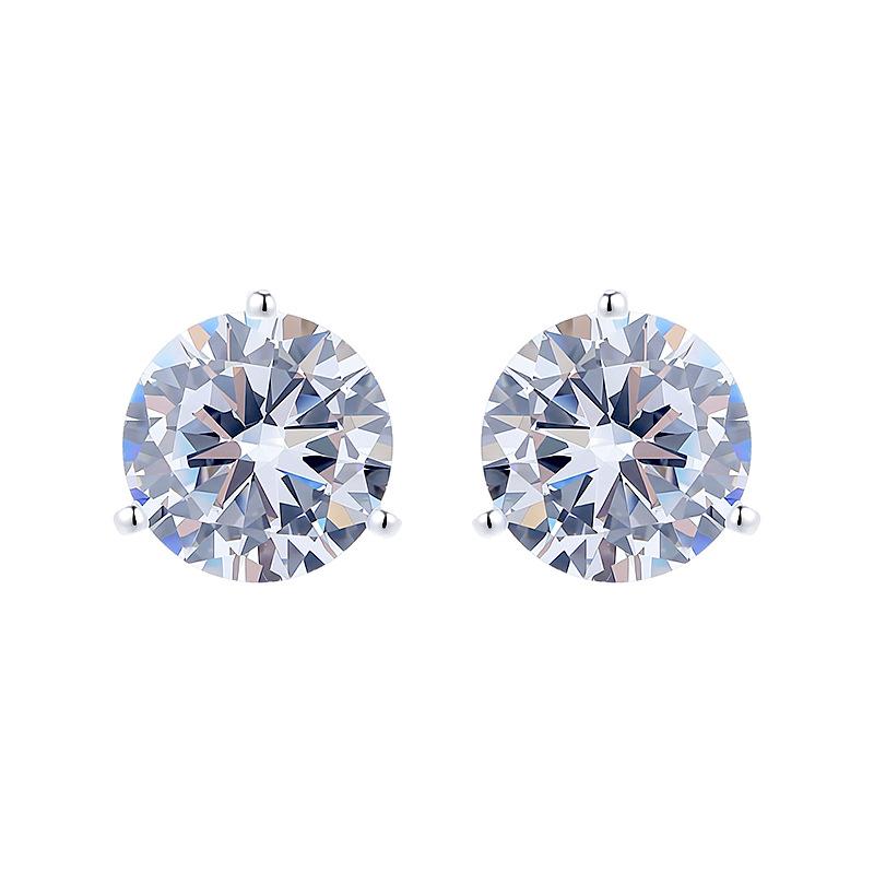 Mozambican Diamond Stud Earrings Women's High-quality 5A Zircon 925 Silver Flash Light Luxury Earbone Stud Three-claw Single Diamond Earrings