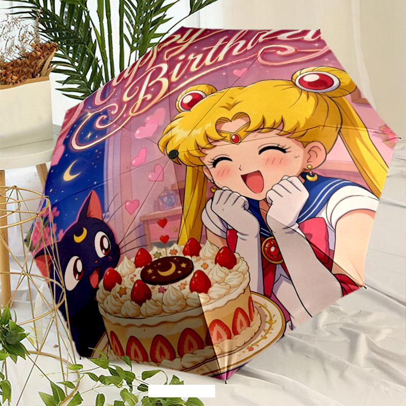 Sailor Moon Umbrella with Automatic Open/Close & Self-8-Rib Heavy-Duty Umbrella, Compact Travel Umbrella Suitable for Outdoor