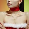 Oumeka Zircon Christmas Tree Clavicle Necklace, Stainless Steel with Real Gold PVD Plating - Romantic Gift for Girlfriend