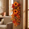 Lifelike Artificial Fall Wreath Rustic Fall Sunflower Teardrop Swag  Front Door