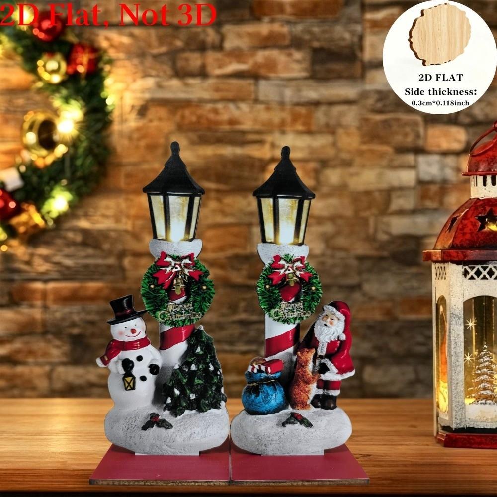 2Pcs Vintage Street-lamp Snowman Xmas Decor 2D Flat Christmas Lantern Craft Sign Fireplace Decor