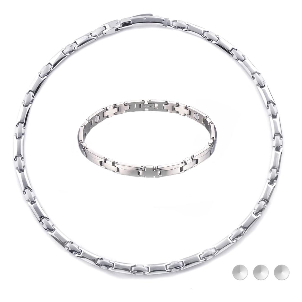 Germanium Necklace Bracelet Pure Titanium Magnetic Bracelet Necklace Set [HACHI] Women's Anti-Static