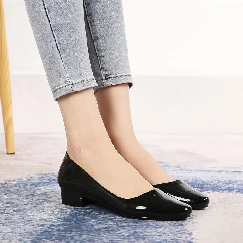 WTEMPO Женские однотонные туфли большого размера на весну и лето, на низком толстом каблуке, с нескользящей подошвой, повседневные туфли с острым носком