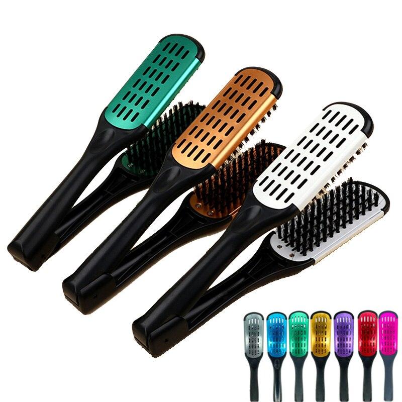 1 Pcs Pro Hairdressing Straightener Nylon Hair Straightening Double Brushes V Shape Comb Clamp Not Hurt Styling Tools