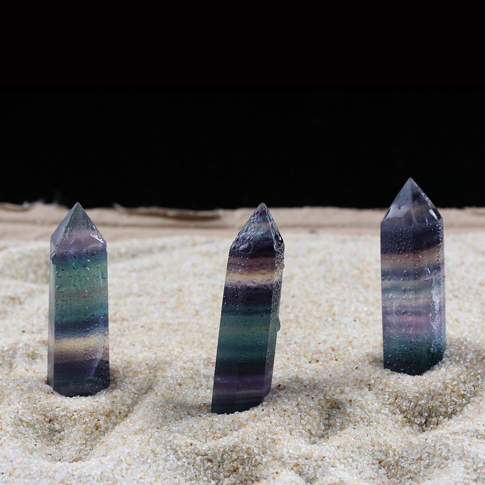 50-60mm Home Colorful Stone Collectables Gemstone Crystal Wand Natural Fluorite Point Healing