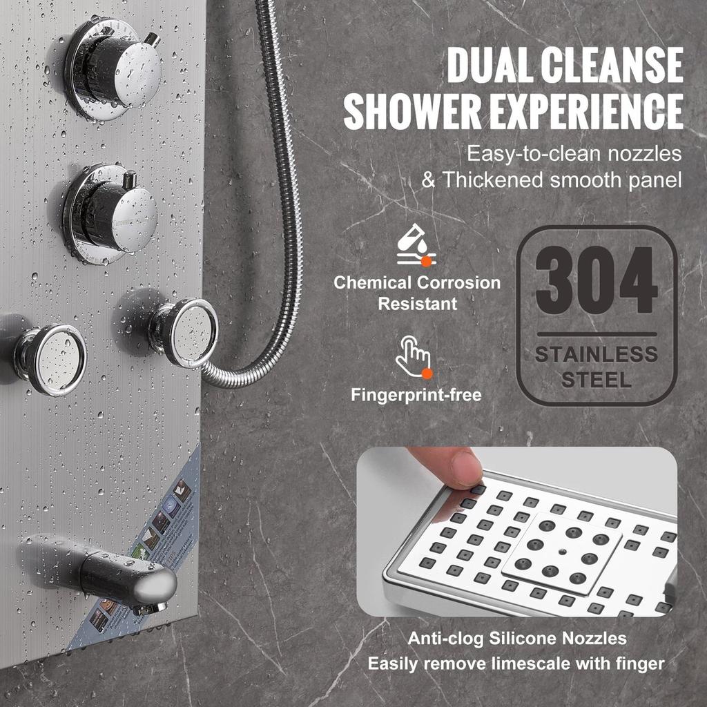 Shower Panel Tower System 6 Modes Hydroelectricity LED Stainless Steel