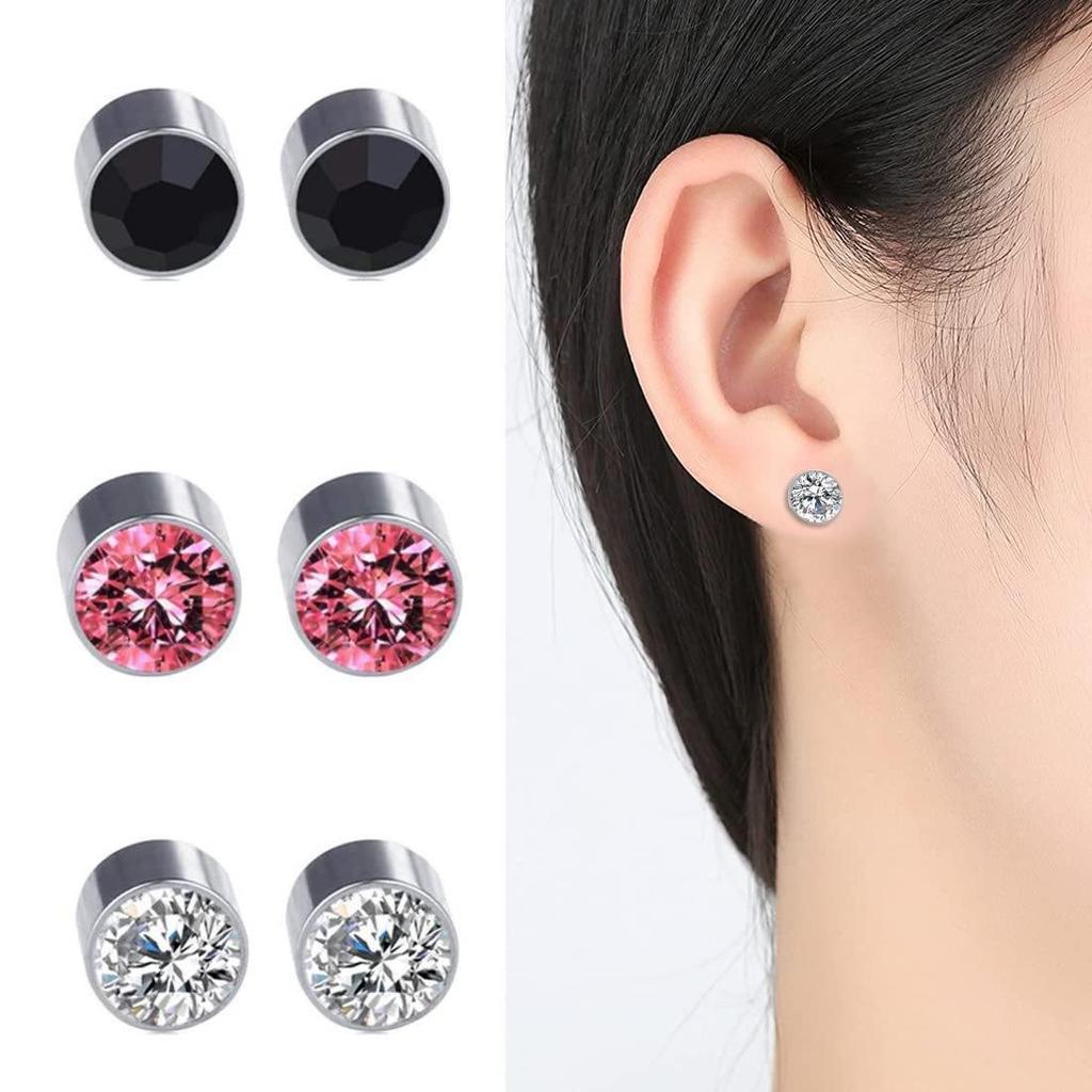 Stainless Steel Magnetic Diamond Ear Studs Clip-On Unisex No Piercing