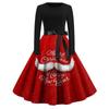 Женские рождественские повседневные модные винтажные платья с круглым вырезом и длинными рукавами с принтом