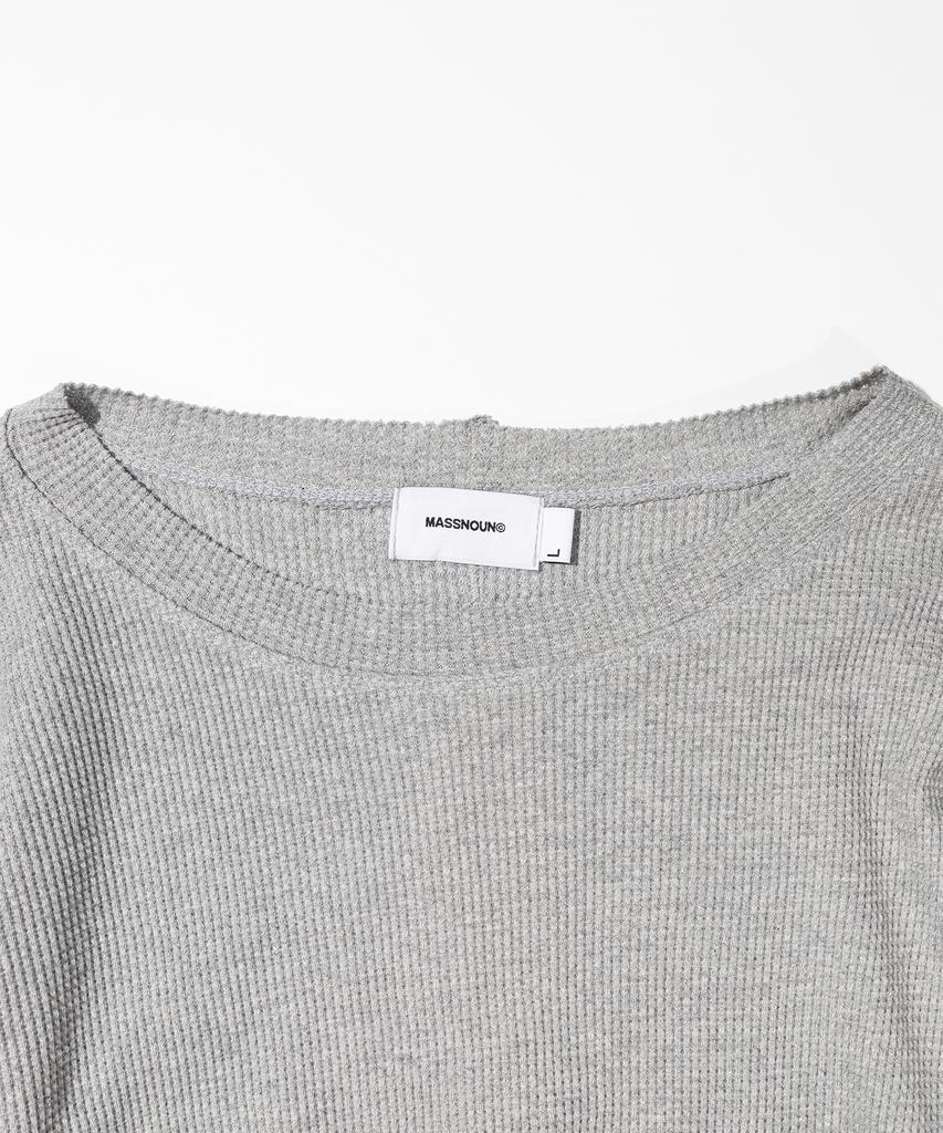 MASSNOUN Waffle Cut Divide Boat Neck Long Sleeve Mssls002-Gy