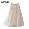 Spring and Autumn Women's Skirt Mesh Pleated Half-body Skirt Two Sides Wear Long Skirt Medium Long Large Swing Yarn Skirt