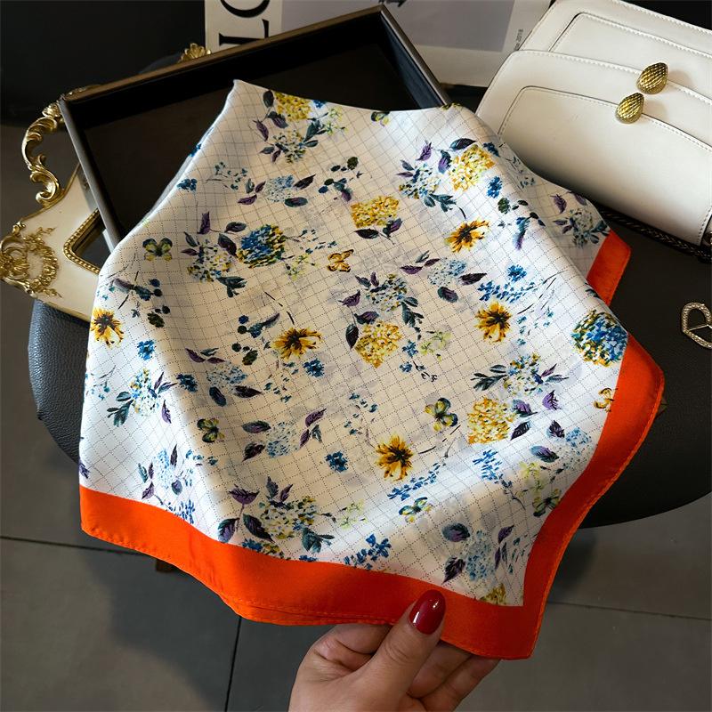 New 70*70cm Silk Satin Hair Scarf Women Handkerchief Printed Female Square Head Bandana Small Neck Muffler Hijab Lady Girl
