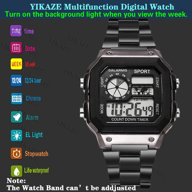 Men's Digital Watch Stainless Steel Strap Sport Watches Men Military Clock LED Sport Wristwatch