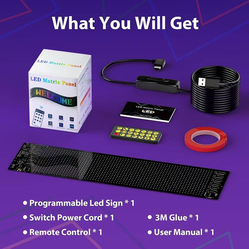 Светодиодный дисплей Светодиодная матрица Пиксельная панель Программируемая бегущая строка Управление через Bluetooth-приложение Гибкий экран для декора автомобиля, грузовика