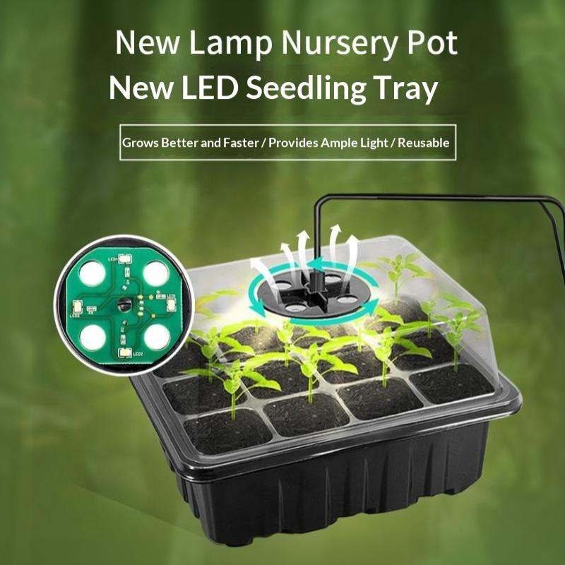 6/12-Cell Home Seed Starter Tray With Grow Light Germination Kits Adjustable Humidity Dome Seedling Tray For Gardening