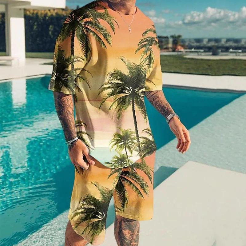 Летняя модная мужская футболка дорожный комплект спортивные костюмы повседневная футболка с короткими рукавами в праздничном стиле + шорты брюки костюмы мужская одежда