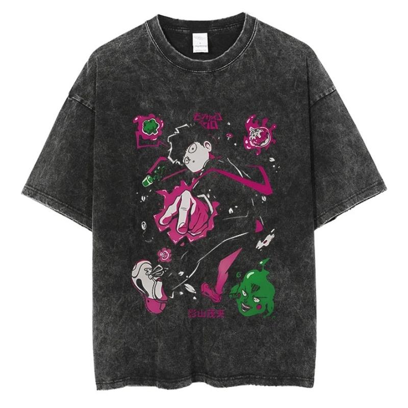 Аниме Футболка Mob Psycho 100 Вареная Уличная одежда для мужчин Графика Харадзюку Ретро Повседневная Мода Футболка Лето Короткий рукав
