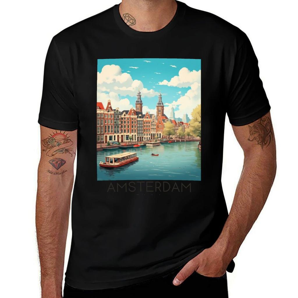 A Vintage Travel Illustration Of Amsterdam Netherlands Tshirt Quick Dry Light Sports Tshirt